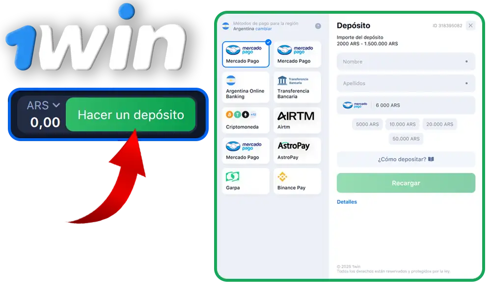 Pague en pesos argentinos en 1Win - fácil y seguro