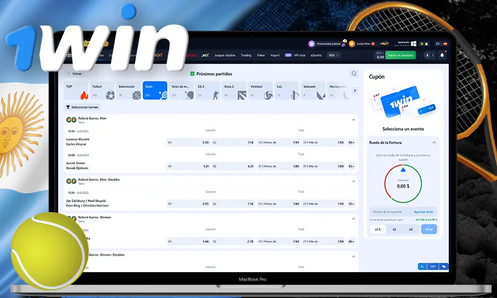 Apuestas de tenis en 1Win - cuotas competitivas
