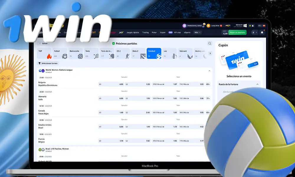 Apuestas voleibol en 1Win - cuotas altas
